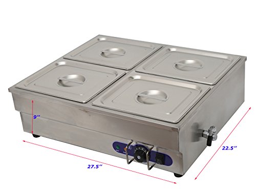 Techtongda 4-Pan Counter Top Warmer Bain-Marie Buffet Food Warmer 110V 1500W #TOP5