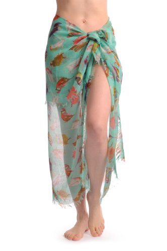 Lisskiss Colourful Birds On Turquoise Unisex Scarf & Beach Sarong - Green Designer Scarf #TOP1