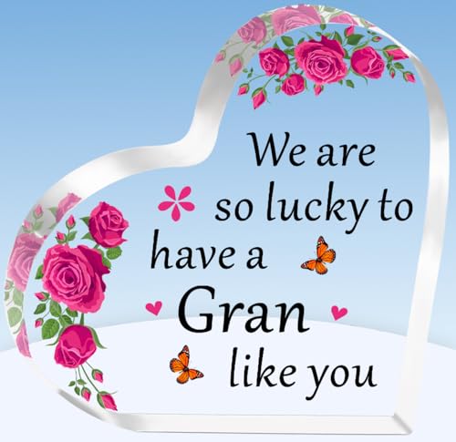 TTOVEN Gran Gifts Mothers Day Gifts Gran Birthday Gifts We Are So Lucky to have a Gran Like You Heart Shaped Acrylic