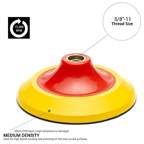 Glass Polish 12644 Rotary Sander Backing Pad, Rotary Polisher Backer With Hook And Loop | Thread: 5/8"-11 | Ø 6 Inch #TOP1