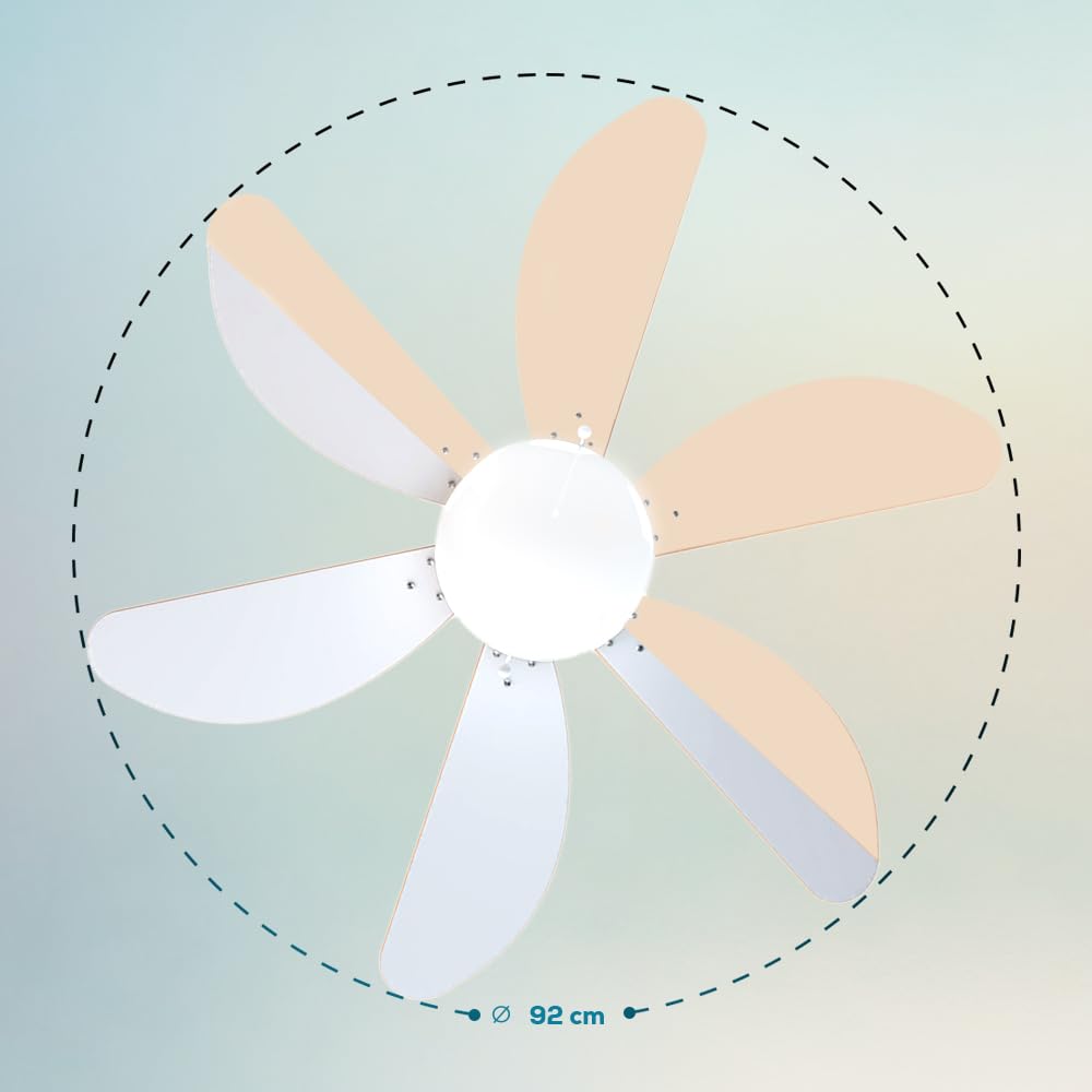 Cecotec Ventilateur de plafond EnergySilence 3600 Vision SunLight 50 W 92 cm 3 vitesses 6 pales réversibles blanc/jaune