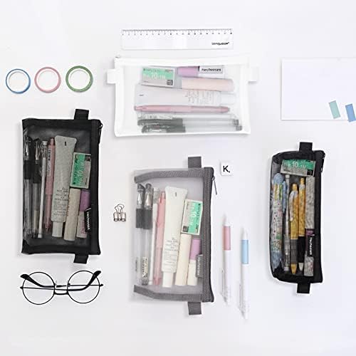 Skycase Multifunctional Mesh Pen Bag, 4PCS Zipper Mesh Bags, 4 Colors Pencil Case Organizer Stationery Storage Bag for Office Supplies Cosmetics Makeup Travel Accessories