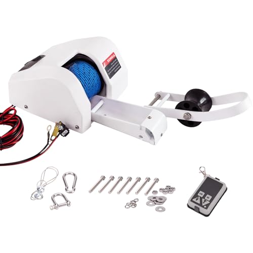 12V Up to 35 LBS Electric Marine Anchor Winch, Saltwater Boat Anchor Windlass Kit, Heavy Duty Towing Winches for Fishing Boat Pontoon Boat (White, 35 LBS)