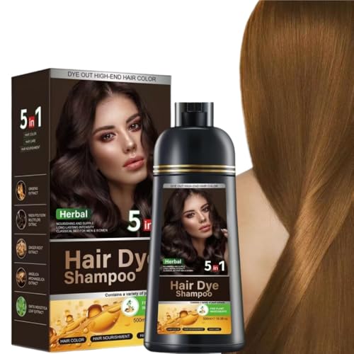 Hair Dye Shampoo 5 in 1 Hair Shampoo Instant Hair Dye Herbal Ingredients for Women Men Cover Gray White Hair, Fast Hair Dye No D