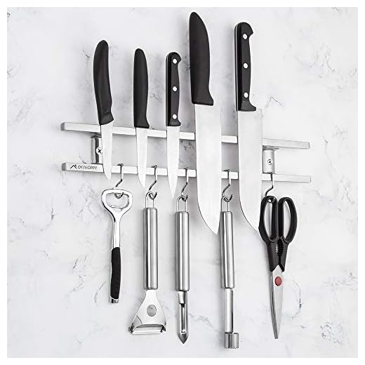 Virklyee Barra magnética Soporte para Cuchillos, Sostenedor de Cuchillo magnetico Fuerte Amplia Tira de Cuchillo Barra de Cuchillo y Organizador de Herramientas magnetico (Doble capa-16 IN)