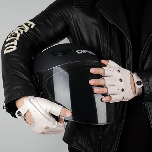 Image of GSG Men's Fingerless Leather Driving Gloves, Half Finger, lambskin | Half Finger Design, Breathable Comfort,Driving, Motorcycle Riding, Racing, Cycling, Daily Wear