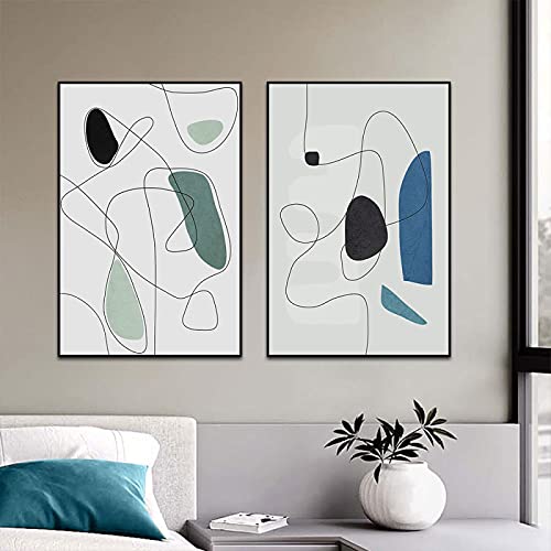 Peinture de ligne abstraite nordique pour salon, lot de 2 toiles sans cadre 60x90 cm