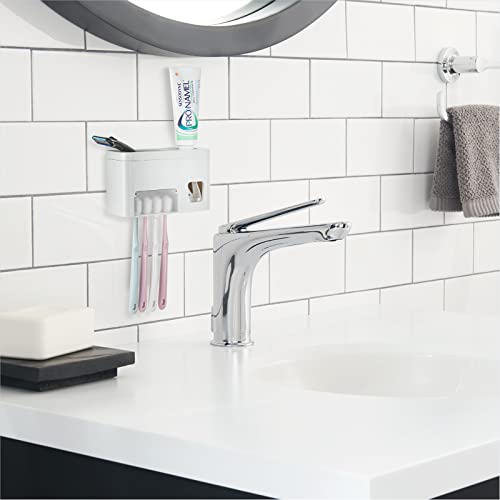 LUEXBOX Self Adhesive Toothbrush Holders Wall Mounted, Multifunction Toothpaste Stand with Covers, Automatic Toothpaste Dispenser for Bathroom, Toothbrush Hanger Rack for Dorm, Cabinet - Thumbnail 4
