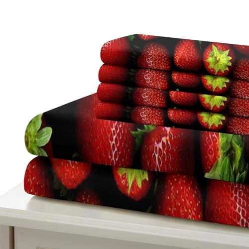 Parure housse de couette fraise rouge imprimé 3D microfibre premium