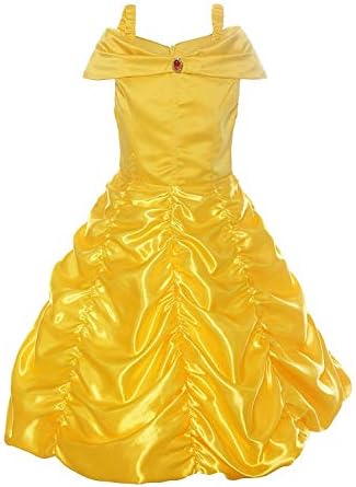 EONDEAR Little Girls Princess Belle Costume Halloween Layered Fancy Dress Yellow (8 Years)