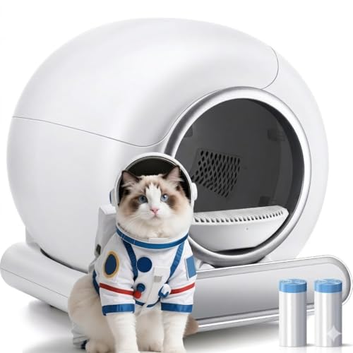 Automatic Litter Box, 65+9 L Self Cleaning Cat Litter Box Self Cleaning for Multiple Cats, with Safety Protection, Odor-Removal, App Control,2 Roll Garbage Bags, Easy Setup, White