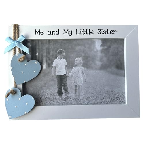 Image of Me and My Little Sister Photo Frame Gift White Blue 6x4 Landscape New Baby Siblings Keepsake