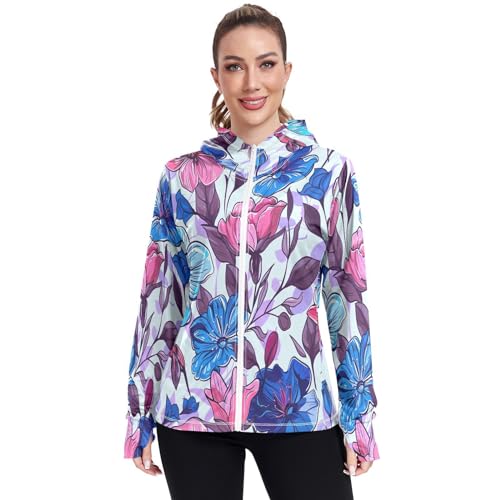 Kigai Flower Women's UPF 50+ Sun Protection Hoodie Jacket with Pocket Zip Long Sleeve Sun Shirt for Gardening Hiking Outdoor