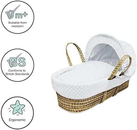 ELEGANT BABY Kinder Valley White Dimple Moses Basket Bedding Set Dressing Cover and Hood with Padded Liner (Basket not Included)