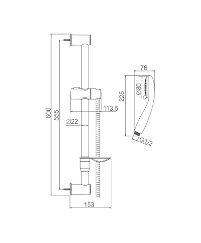 Ibergrif Brausestangenset, Duschstange Edelstahl mit Handbrause, 1.7m Schlauch, Seifenschale, Duschkopfhalterung, 3 Strahlarten Duschsystem, Duschset für Badezimmer, Chrom