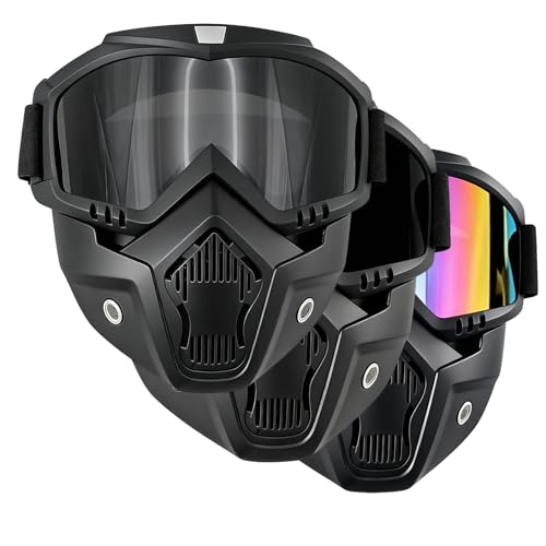 3 Pieces Motorcycle Goggles Detachable Face Mask,Paintball Mask Anti Fog, ATV Dirt Bike Paintball Goggle Anti-Scratch UV400 Eyewear for Men Women