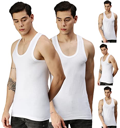 Image of ONN Men's White Super Combed Cotton Rib Round Neck Sleeveless Vest with Extended Length for Easy Tuck | Relaxz OR111 |
