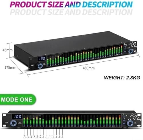 Digital Equalizer, 31-Band Audio Stereo Graphic Equalizer with Multiple Interfaces, 10 Preset Effects, Automatic Noise Reduction, High, Mid and Bass Adjustment