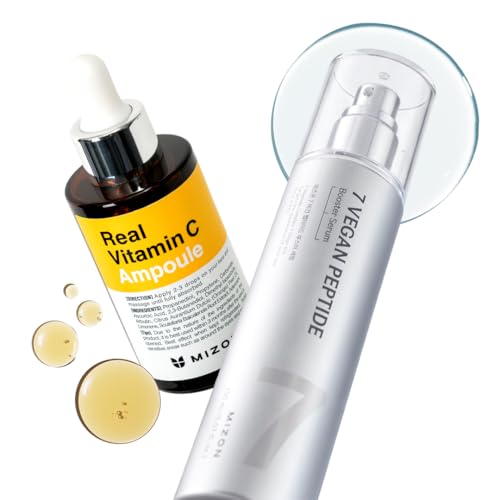 MIZON 7 Vegan Peptide Booster Serum + Real Vitamin C Ampoule Bundle Boost Skin Deep Hydration