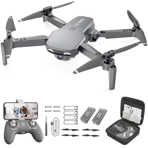 NEHEME Drones for Kids with Camera - Remote Control Helicopter Toys Gifts for Boys Girls, 1080P HD FPV RC Quadcopter for Adults, One Key Start/Land, Altitude Hold, Gravity Control, 2 Batteries, Grey