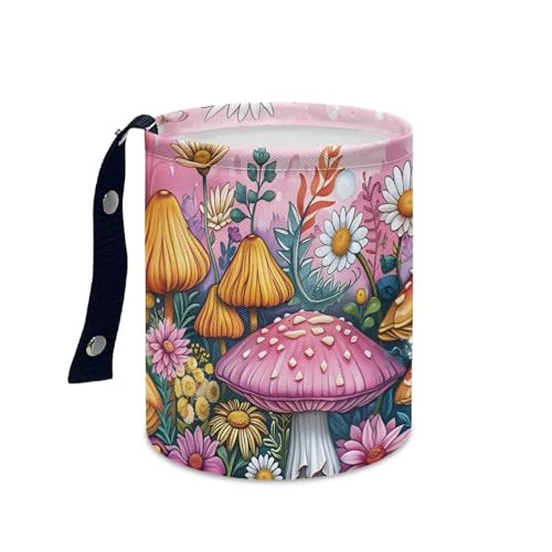 Image of Pink Mushroom Floral Car Garbage Can Small Trash Can with Leak Proof Inside Liner And Hanging Strap Auto Organizer Portable Auto Essentials