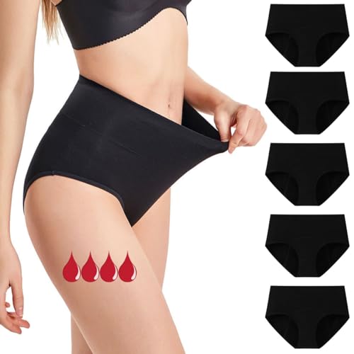 Anntry Culotte Menstruelle Absorbante = 3-4 tampons - Lavable - Coton - Menstruation - Protection Périodique Hygiénique Flux léger à abondant - Culotte de Règles lavables - XS/3XL (Lot de 5)