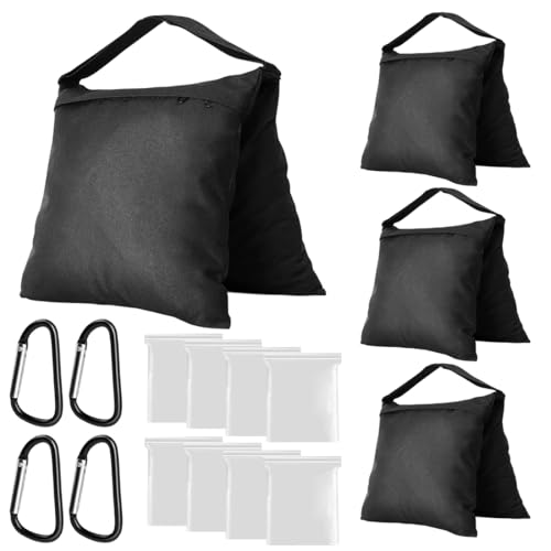 4 Stück Sandsäcke Zum Beschweren Set, 57x26,5cm Sandsack mit 4 Kletterhaken und 8 Verschlussbeutel, 600D Oxford Sandbag Leerer Sandsäcke Gewichte Beschwerung für Pavillon, Zelt, Stativ, Fotografie