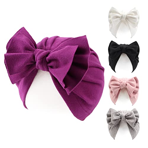 Image of Peecabe Cotton Newborn Baby Girl Hospital Hat Infant Caps Bow Baby Beanie Hats for Girls Spring Summer 0-36 Months
