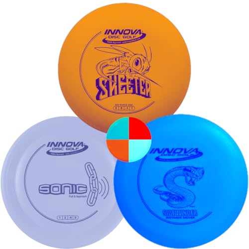 Innova Disc Golf DX 3 Disc Set | Driver, Midrange, Putter | Sidewinder, Skeeter, Sonic + G3T Blank top Mini, Mystery Color