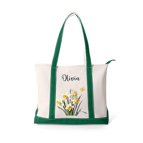 Bolso tote personalizado de lona para mujer: con nombre y flor de nacimiento, ideal para boda, despedida de soltera, regalo para mamá o abuela miniatura 1