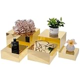 5 Pcs Acrylic Gold Risers Display Stands, Mirrored Food Risers for Buffet Table, Nesting Acrylic Cube Boxes for Jewelry Purse Perfume, Gold Dessert Stands for Catering Supplies Buffet Display
