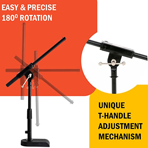 Stage Rocker Adjustable Low-Profile Microphone Stand - Snare/Tom Bottom/Bass (Kick) Drum/Table Top, Adjustable Height, 15.75“ Telescoping Boom Arm, Clip-On Cable Holder, Powered By Hamilton (Sr610111) #TOP1