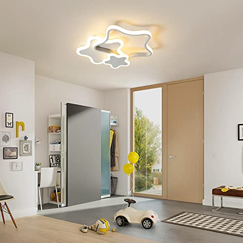 Tioolo Dimmable Led Ceiling Light, Creative Cartoon Star Ceiling Light, Acrylic Ceiling Lamp With Remote, Modern Flush Mount Chandelier Lighting Fixture For Boys Girls Bedroom Living Room, 32W/White #TOP1