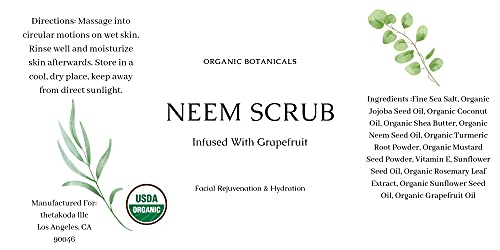 Organic Facial Scrub Infused With Neem - Organic Jojoba Seed Oil - Organic Organic Turmeric Root Powder - Organic Rosemary Leaf Extract - Organic Grapefruit Oil - Vegan - Cruelty Free #TOP1