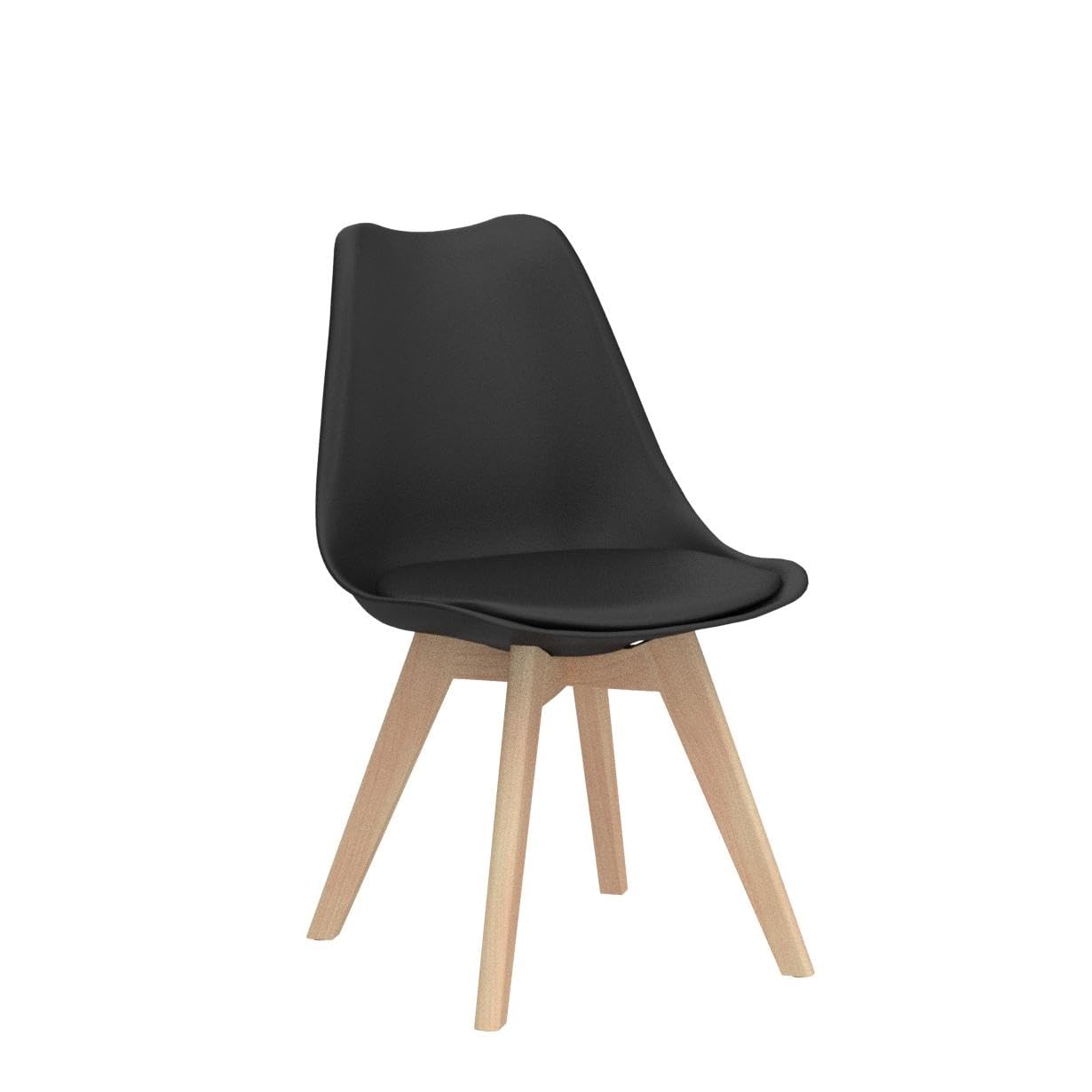 CangLong Set di 4 sedie da ufficio con gambe in legno massiccio di faggio, sedie imbottite dal design retrò del Mid Century per la cucina, la sala da pranzo e il soggiorno, nero