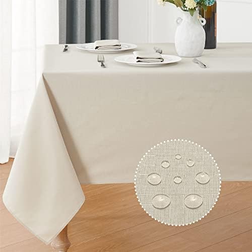 Veblandy Rectangle 4 Feet Tablecloth 60x84 inch Linen Textured Table Cloth Stain and Wrinkle Resistant Washable Polyester, Decorative Table Cover Waterproof for Dining, Buffet and Camping, Beige