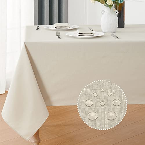 Veblandy Rectangle 10 Feet Tablecloth 60x144 inch Linen Textured Table Cloth Stain and Wrinkle Resistant Washable Polyester, Decorative Table Cover Waterproof for Dining, Buffet and Camping, Beige by Veblandy - Used condition - US$22.63