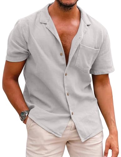 COOFANDY Men Linen Aloha Shirts Button Up Lightweight Beach Wear Wedding T Shirts