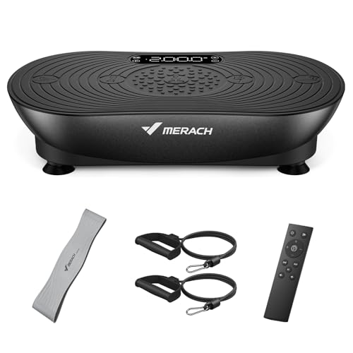 MERACH Plataforma Vibratoria para Entrenamiento Y Modelado, con 99 Niveles De Velocidad, Altavoz Bluetooth Integrado, Pantalla Táctil Led Y Cordones Elásticos (Negro)