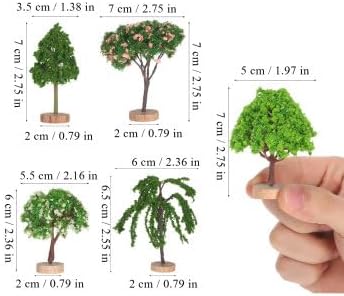 5Pcs Mixed Model Mini Trees: Plastic Miniature Fairy Garden Trees with Wood Bases for Diorama Supplies, Model Train Scenery DIY Landscape & Fairy Garden Decoration