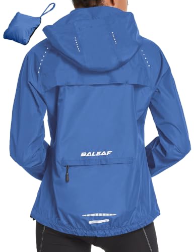 baleaf Packable Rain Jacket Women Waterproof Lightweight Hooded Blue L
