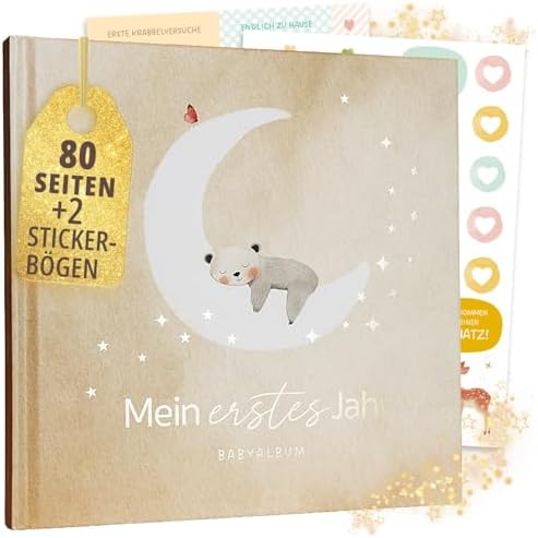 Rabano Mein Erstes Jahr Babyalbum | Hochwertiges Fotoalbum Baby Geschenk | Hochwertiges Fotoalbum Baby mit Goldprägung I 80 Seiten Baby Erinnerungsbuch I Geschenk zur Geburt für Ju