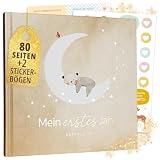 Mein erstes Jahr Babyalbum | Erinnerungsbuch Baby | Hochwertiges Fotoalbum Baby mit Goldprägung I 80 Seiten Baby Tagebuch I Geschenk zur Geburt für Mädchen und Junge   Babygeschenke Babyparty (Natur)