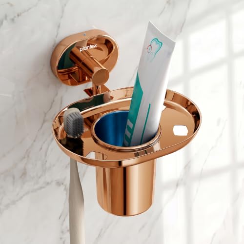 Image of Plantex J4 Stainless Steel Toothbrush Holder for Bathroom /Toothbrush Stand for Bathroom /Tumbler Holder /Bathroom Accessories (PVD Rose Gold Finish) Onix