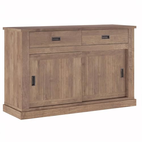 Arreditaly Madia Credenza Mobile Soggiorno Con 2 Cassetti E 2 Ante Scorrevoli 4 Ripiani Interni Design Minimal Shabby Chic Sala Da Pranzo Zona Living 150 x 50 x 95.5 Cm (Noce)