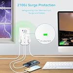 2 Pack Wall Outlet Extender, 2100J Surge Protector, 6 Outlet Extender with 4 USB Ports(1 USB C 20w), BESTEK 3-Sided Power Strip Multi Plug Outlet Spaced for Home Office Travel