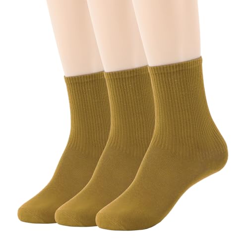 Image of Womens Colorful Basic Sock -Unique Knit Cotton Crew Socks 3 Pack