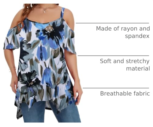 Image of LARACE Cold Shoulder Tops for Womens Summer Clothes Spaghetti Strape Tunic Oversized Shirts Asymmetrical Plus Size Blouse