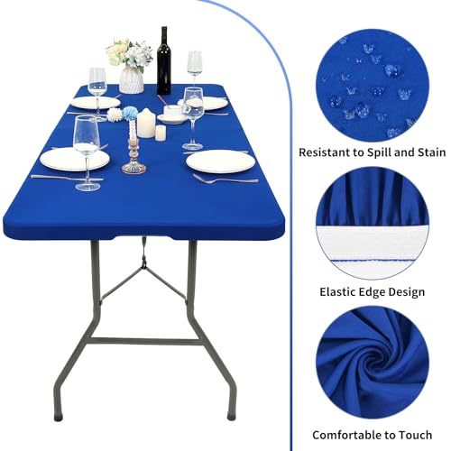 10 Pack Stretch Fabric Table Top Cap Cover, fits 6' Tables, Spandex Table Covers Washable Elastic Rectangle Tablecloth Protector for Indoor Outdoor Party Picnic Wedding, Royal Blue, 30" W x 72" L by REWOMC - Image 3
