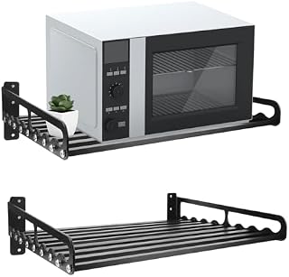 Soporte de Pared para microondas con 5 Ganchos, Color Negro, para Cocina, 50 x 40 cm